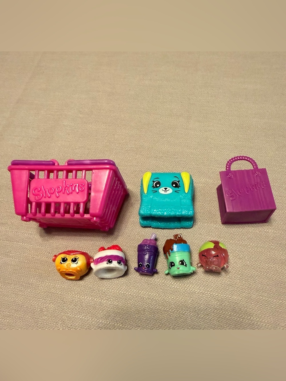 Shopkins Bright Pink Baskets with Teal Puppy Backpack and Colorful Collectibles